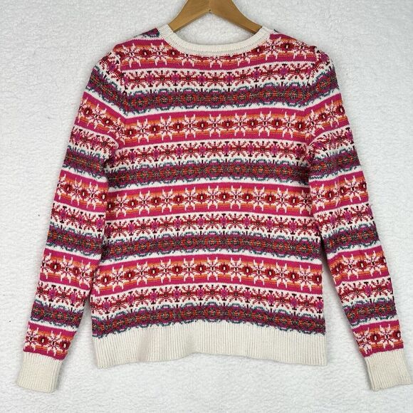 Loft Fair Isle Sweater Pink Multicolor Wool Blend Knit Women’s Medium‎ - Picture 7 of 11